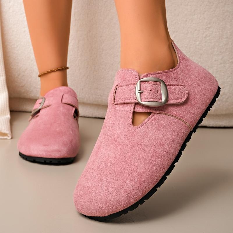 Fashion Plus Size Flat Single Shoes Autumn New Round Toe Suede Metal Buckle Soft Sole Anti-slip Wear-resistant Low Top Shoes