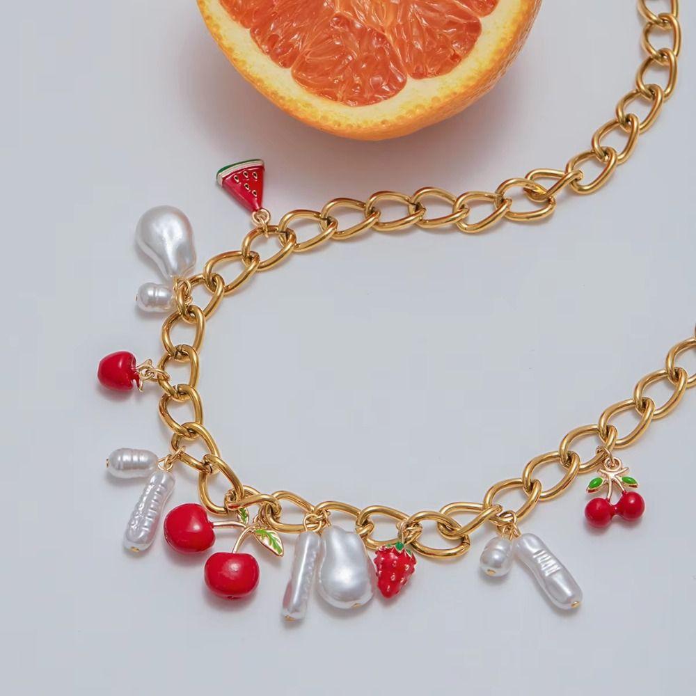 Retro European Style Strawberry Necklace Fruit Series Love Chain Choker Cherry Bracelet  Travel