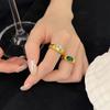 18K Gold Retro Green Zircon Ring, Colored Gemstone Ring and Hand Jewelry
