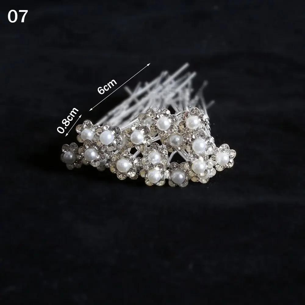20Pcs Bridal U-shaped Pin Metal Barrette Rhinestone Pearl Hairpin Women Hair Accessories Wedding Hairstyle Design Tools