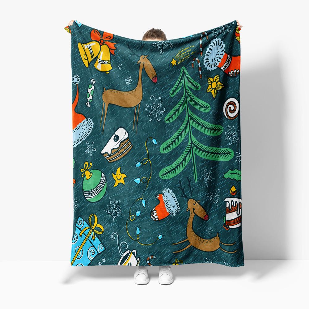 Festive Christmas Throw Blanket Cozy Reversible Flannel Blanket Soft Warm Holiday Decor Gift Idea for Home Couch Bed