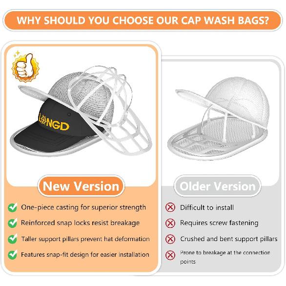 LONGD Hat Washer Cage with Snap Lock - Machine/Dryer Safe Compact Hat Cleaner for Baseball Caps & Storage