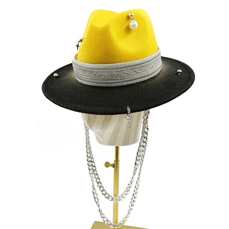 Women's Punk Straw Hat 2023 New Sun Hat Gold Chain Accessories Men's Jazz Hip Hop Summer Hat Punk Style Beach Hat Church Hat