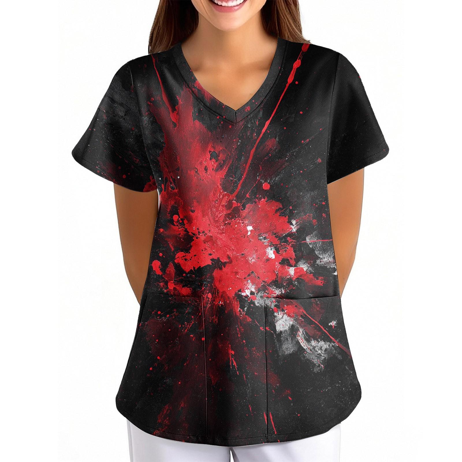 

Женская Хэллоуинская Принтованная Свободная V-образная Горловина Карман Короткий Рукав Форма Форма XL