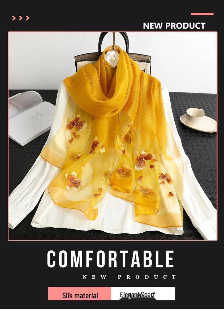 Silk Hand-Embroidered Mulberry Silk Scarf - Elegant, Versatile Shawl for Spring and Autumn
