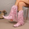 Retro Rivet Tassels Long Boots Fringe Western Cowboy Boots Women 2025 Vintage Woman Chunky Heels Casual Boot Slip on Shoes Femal
