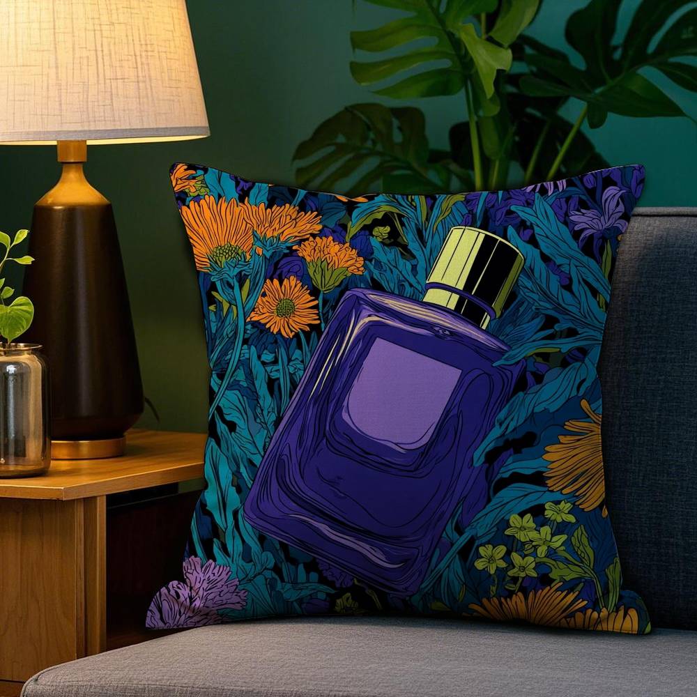 Luxury Perfume Illustration Pillow Case Home Doublesided Printing Short Plush Colorfast Microfiber Cushion Cover