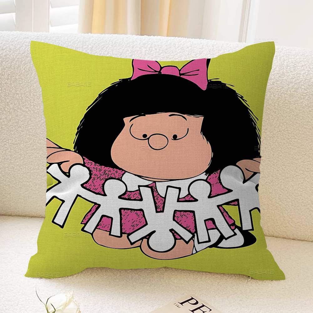 M-Mafalda Girl Pillow Covers Cartoon Sofa Decorative Home Double-Sided Printing Short Plush Cute Cushion Cover