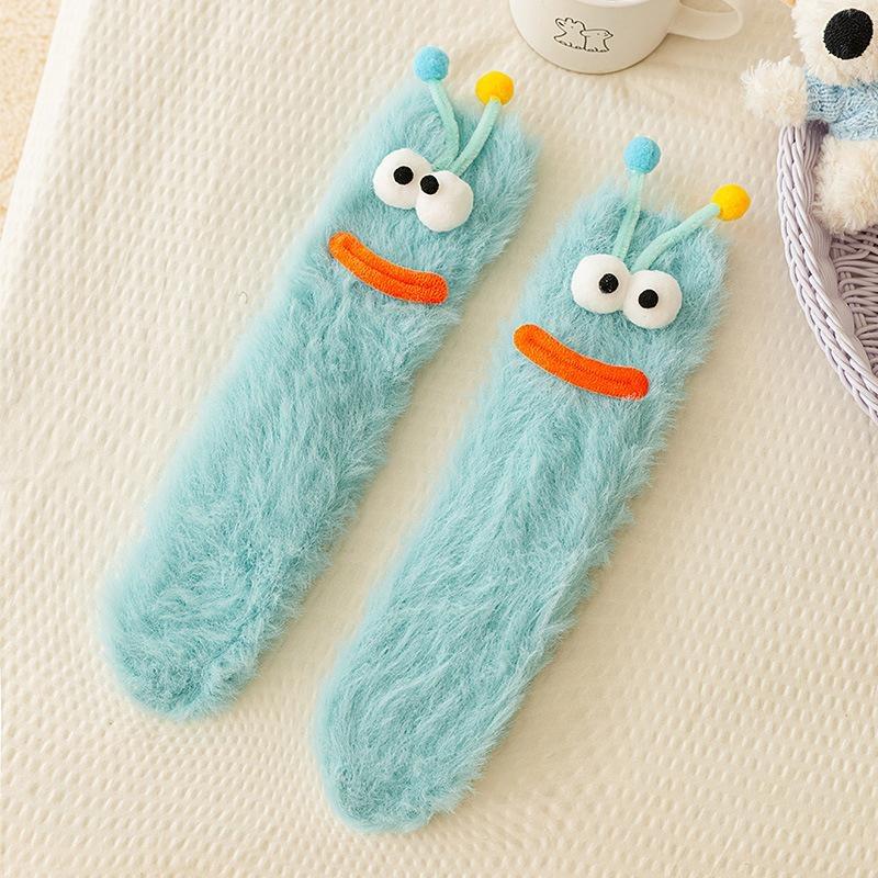 

Жіночі смішні 3D шкарпетки з мінкового флісу у вигляді гусениці, товсті флісові теплі м які шкарпетки до середини ікри 1 pair небо синє кольору
