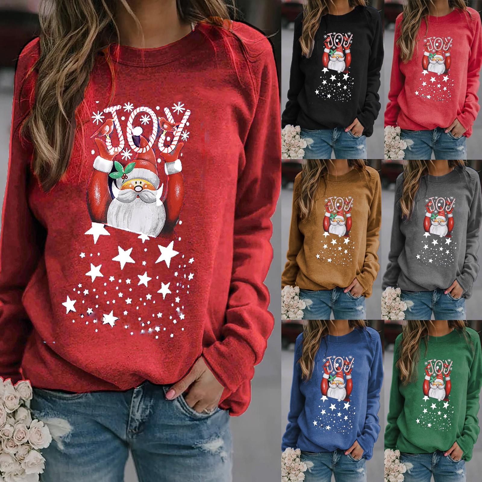 

Чирстмы женщин печать длинных рукавов Sweatshirt блузка случайные Топы Pullover