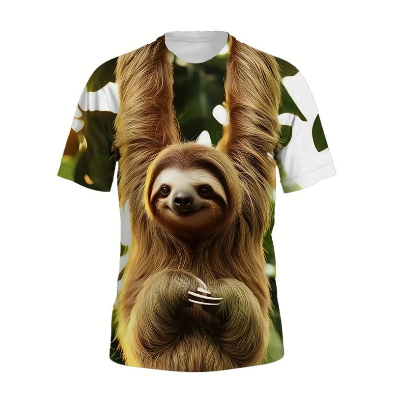 Summer Loose Short Sleeve Tees Round Neck Sportwear Tops3D Printed Panda Face T-Shirt For Men Cat Tentacles Pattern T-Shirts
