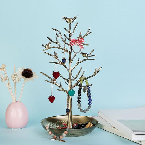 Vintage Bird Tree Jewelry Holder Trinkets Keys Earring Necklace Ring Bracelet Jewelry Accessories Display Organizer Stand Metal Storage Rack