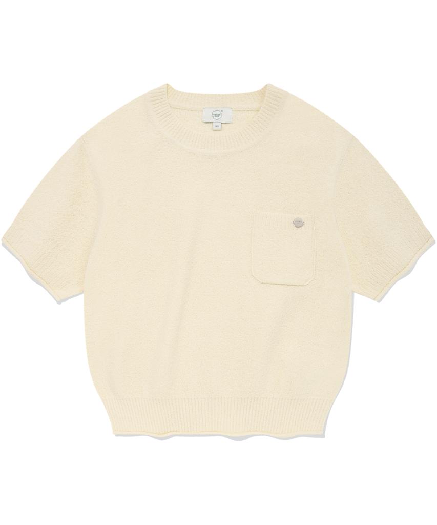 COVERNAT WOMAN Round Boucle Short Sleeve Knit Ivory