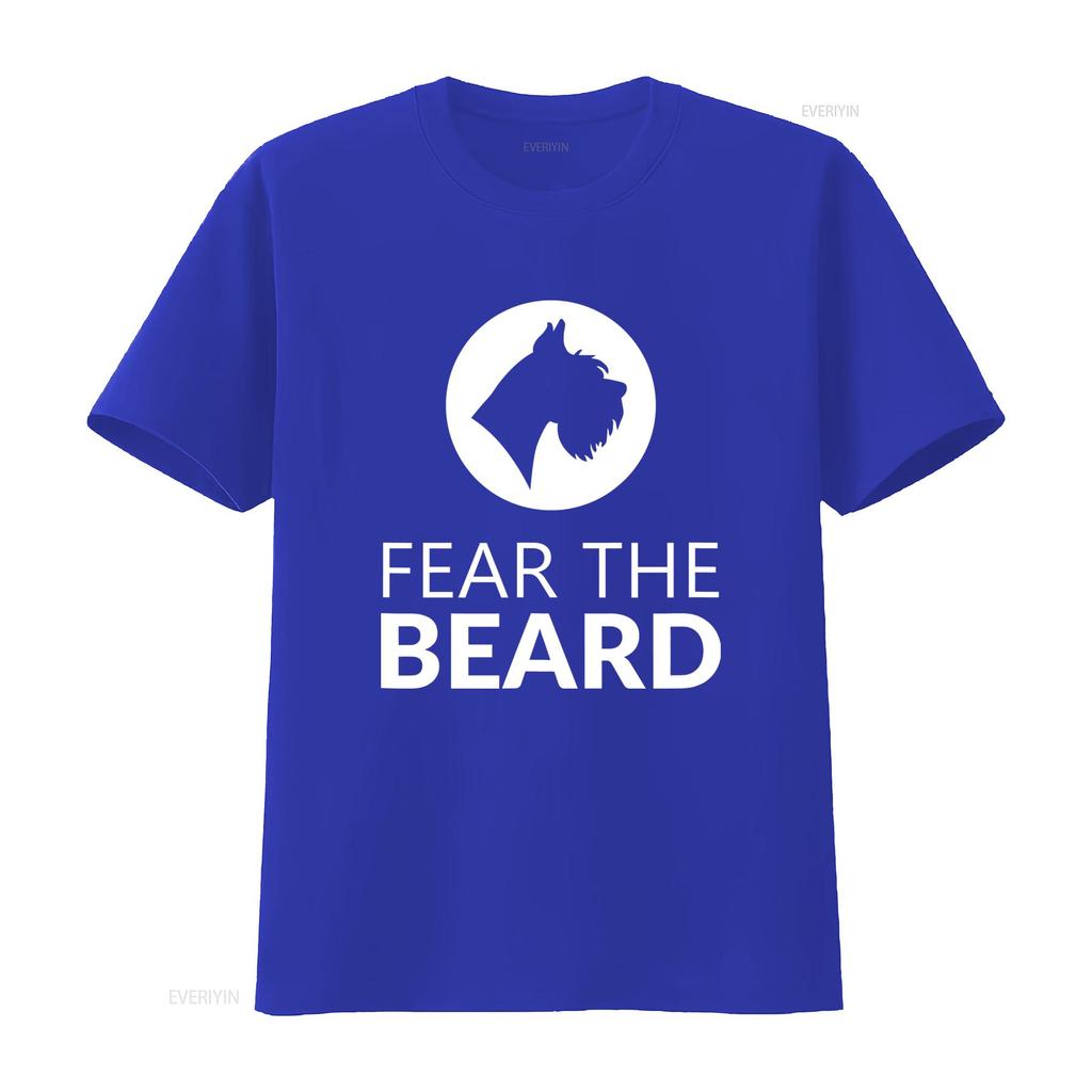 Fear The Beard Funny Schnauzer Lover T Shirt For Dog Lovers Fun Vintage Stretched Streetwear Breathable Fashion Soft