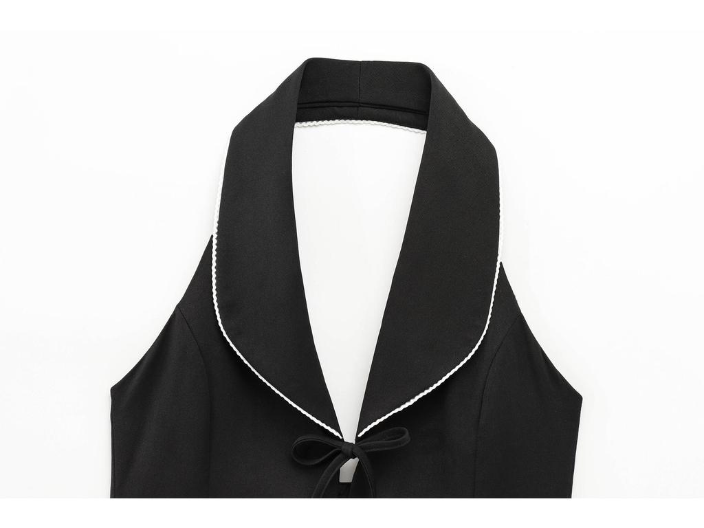 2025 Spring Women's European & American Style Halter Top with Bow Decor & Patchwork