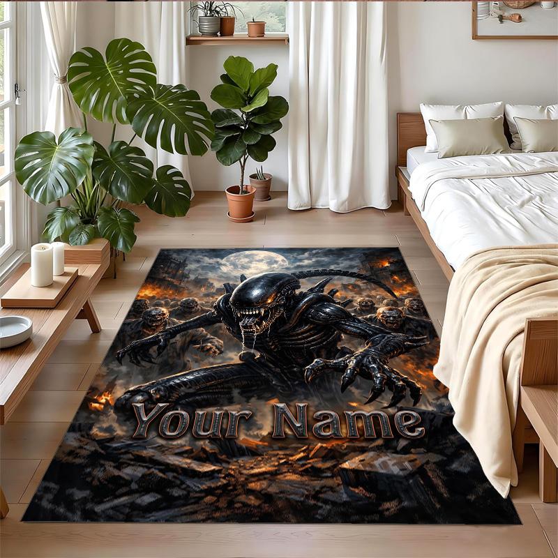 Crystal Velvet Rug Custom Name Text, Soft Non Slip Floor Mat Home DecorAlien Xenomorph