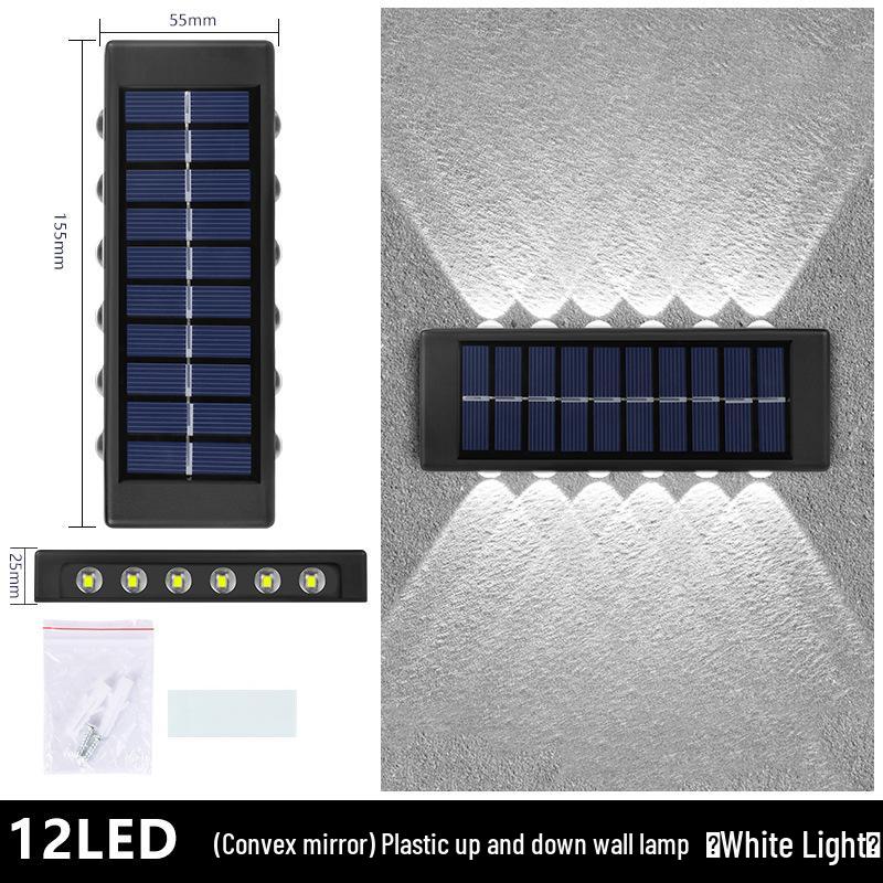 מנורת קיר חיצונית עמידה למים עם ראש כפול סולארי: פנס גן עולה/יורד עם קישוט זוהר