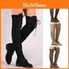 Luxuriöse Damen Schnürung Niedriger Absatz Oberschenkelhoch Über das Knie Stretch Reitstiefel Schuhe