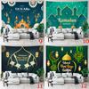 VIKAMA Green Gold Mosque Tapestry Ramadan Kareem Ramadan Wall Hanging Islamic Bedroom Decor Washable Art for Living Room