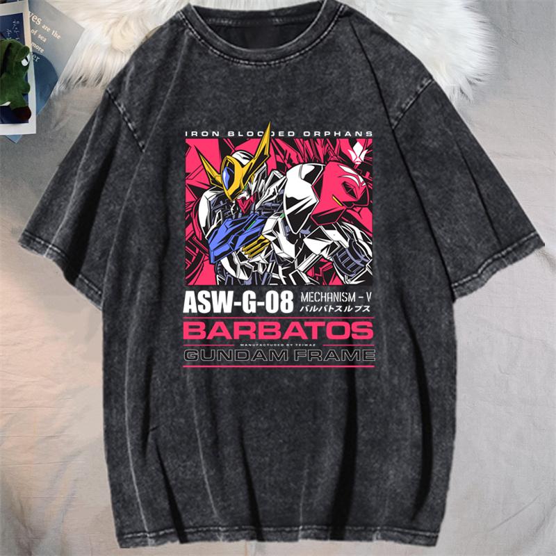 Anime GUNDAM Barbatos Graphic Printed Tshirt Mens and Womens Washed Tshirt High Quality Vintage Cotton Tshirt YK Top