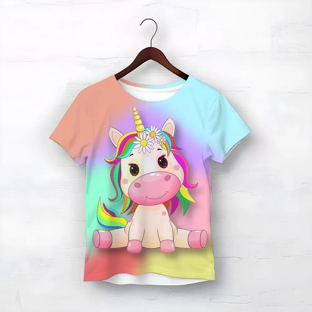 Vysoce kvalitní tričko Smile Unicorn Růžová trička pro dívky Léto 2025 Dětské oblečení Nejlepší dárek k narozeninám pro miminko Dětské topy