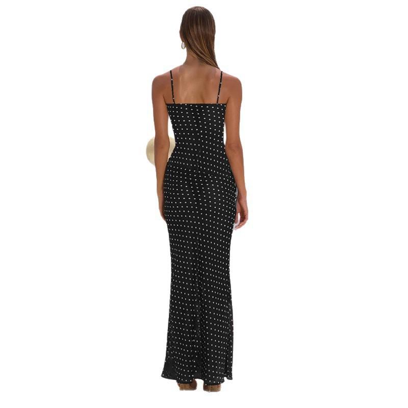 Suspender sexy hollow polka dot print dress women's 2026 European and American summer new Spice Girl long dress