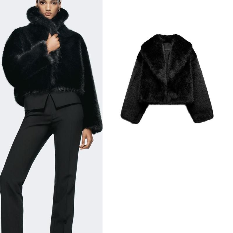 Fall and Winter New Women's Clothing Fashion Style Artificial Fur Effect Lapel Long Sleeves Jacket Outwear 6318247