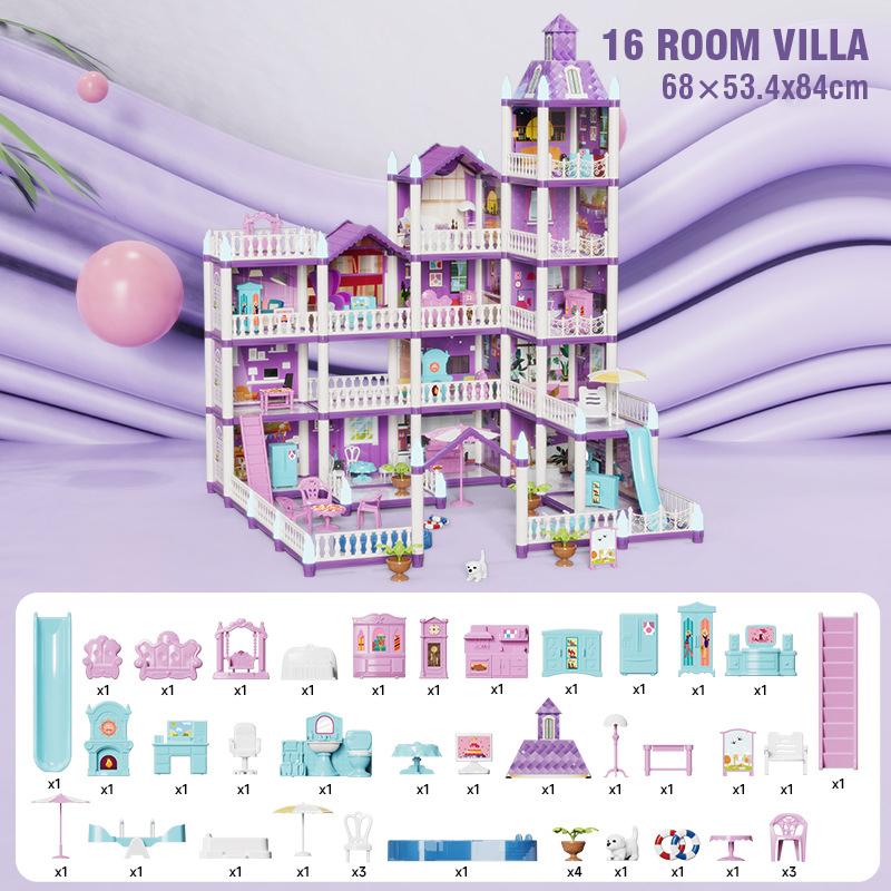 Large Doll House Assembly Villa House 3D Diy Dream Princess Castle Villa Assembly Doll House Set Toy Girl Pretend Family Toy