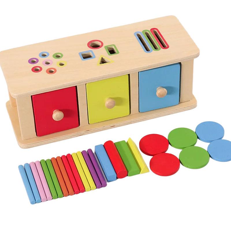 

Montessori Wooden Drawer Box Educational Toy, Shape & Color Sorting Matching Game, Early Learning Sensory Toy for Preschool Kids разноцветный