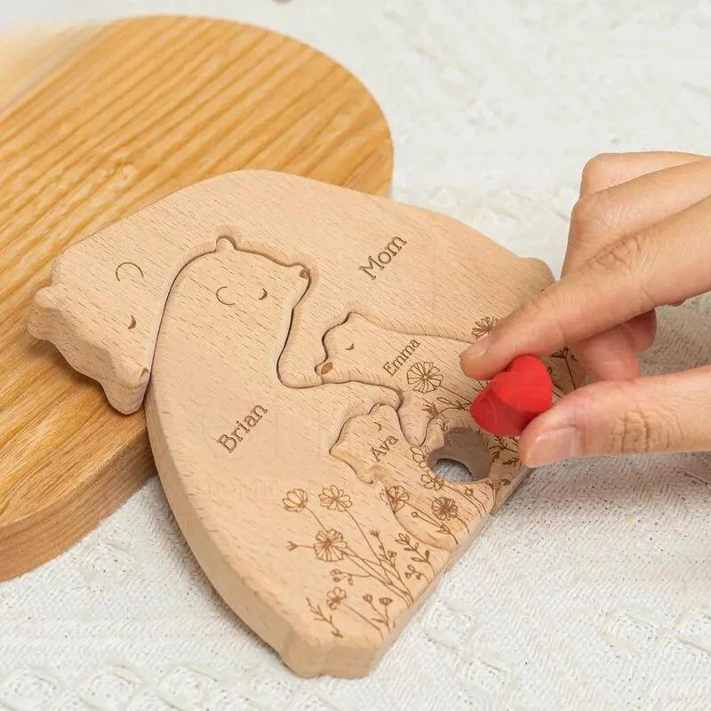 Artistic Wooden Puzzles, Little Bear Family Personalized Name Puzzles, Thanksgiving Christmas Gifts, Home Tabletop Decorations