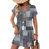 Women's Fashion Print V-Neck Short Sleeve Pocket Casual Pullover Dress