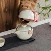 Xiao Ci Xiao Qu Zisha Travel Tea Set with Beige Ru-Style Glaze (1 Pot, 3 Cups)
