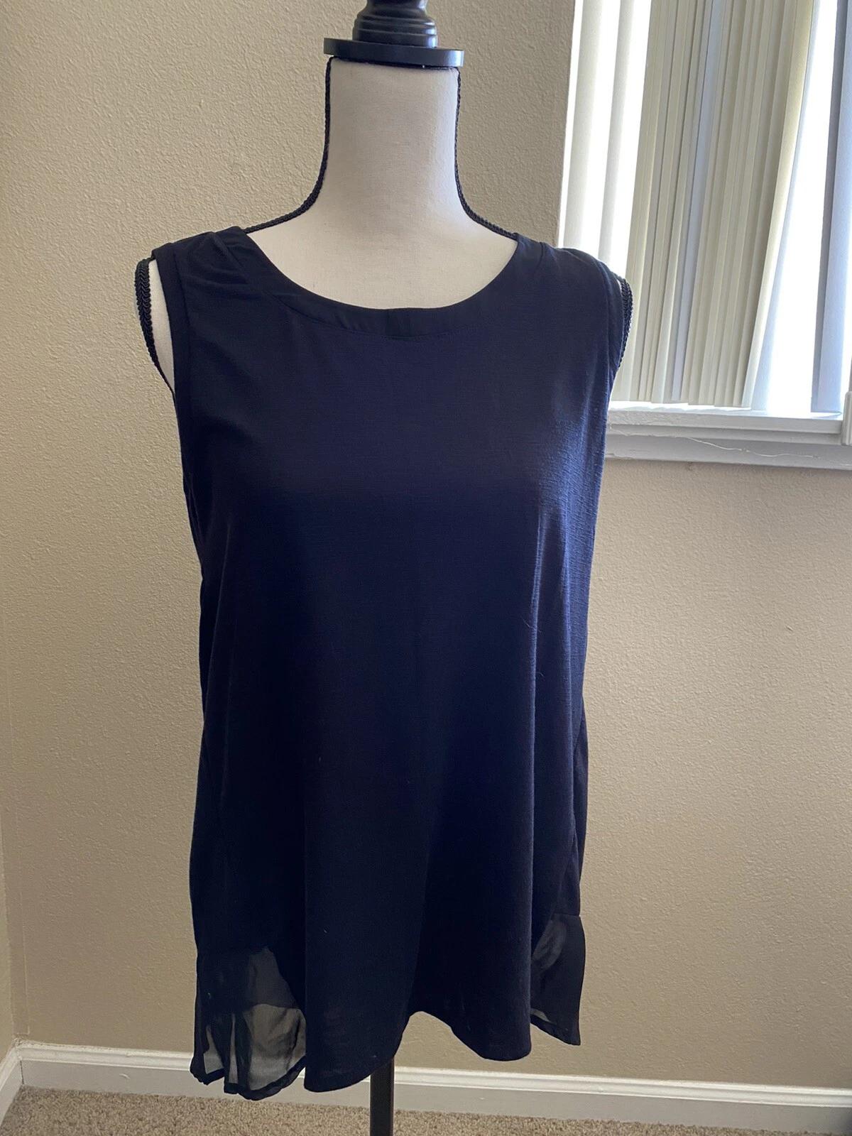 Adrienne Vittadini Черный топ-майка без рукавов, смешанные материалы, прозрачный подол, размер Medium S