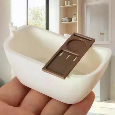 1/12 Dollhouse Miniature Simulation Bathtub With Tray Model Dollhouse Bathroom Furniture Decoration Dolls House Pretend Toys