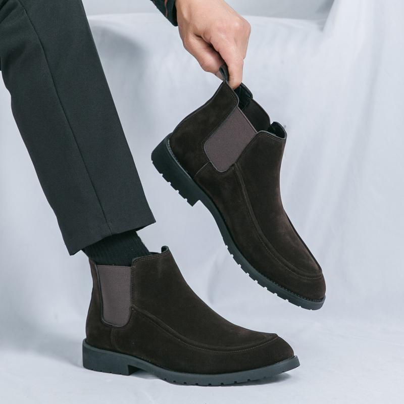 Herren Vintage Mode Chelsea Boots Veloursleder Einstiegsstiefel Spitz Business Herren Walking Kurzstiefel Größe 38-46 Herrenstiefel