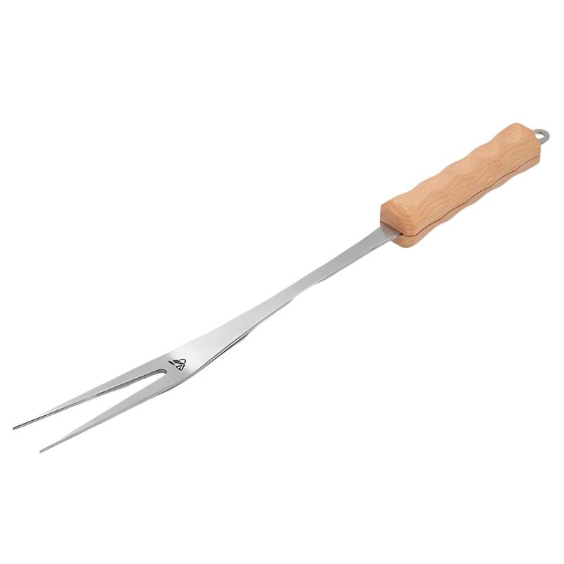 Metal Fork Head Barbecue Fork with Wooden Handle Twin-Tip Cooking Fork for Backyard Barbecue Meals and Kitchen Use