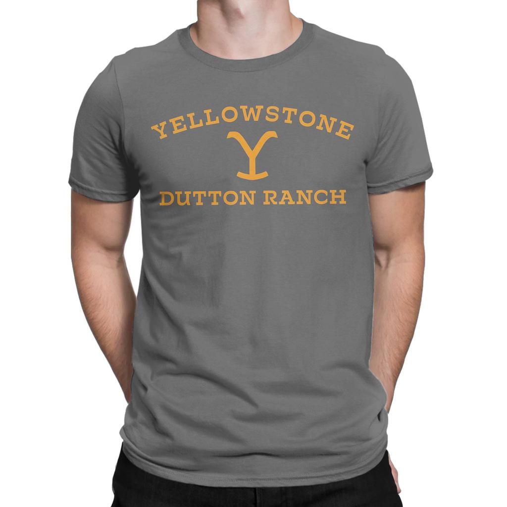 Yellowstone Large Gold Dutton Ranch T-Shirts for Men  Vintage Cotton Tees Crewneck Short Sleeve T Shirt Birthday Gift Clothes