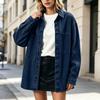 Women's Retro Denim Jacket Long Sleeve Button Front Lapel Collar Double Pockets