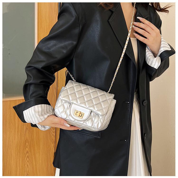 Simple And Stylish Women's Messenger Bag With Grid Pattern And Chain Strap