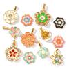 2 PCs Waterproof 304 Stainless Steel & Rhinestone Flora Charms 18K Gold Plated Enamel Flower Pendants For DIY Necklace Making