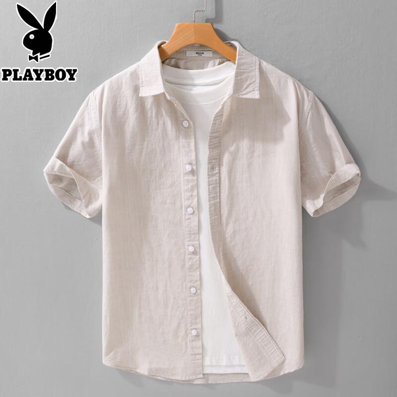 PLAYBOY Men s Japanese Style Short Sleeve Casual Shirt XL хаки