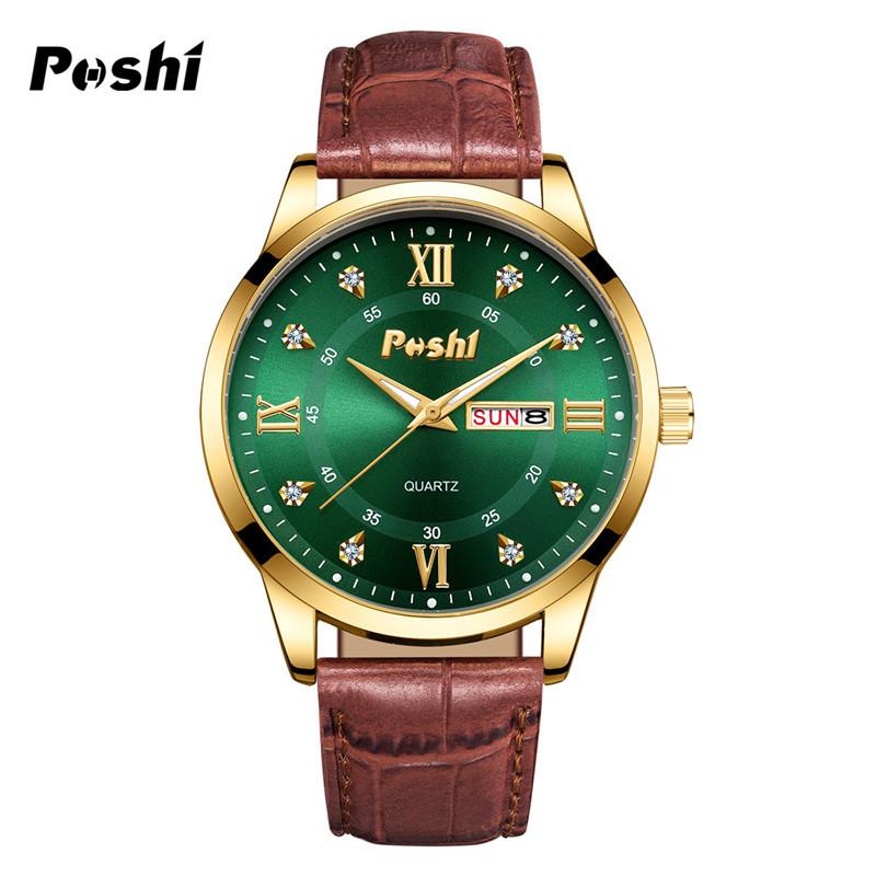 POSHI Men's Business Quartz Watch Fashion Glow-in-the-dark Waterproof Double Calendar Watch for Women