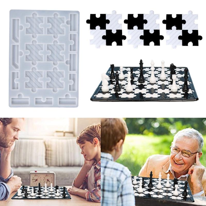 Schachbrett Silikonharz Formen Set mit Schachfiguren Dame Formen für Familienparty Spiel DIY Basteln Brettspiel Herstellung
