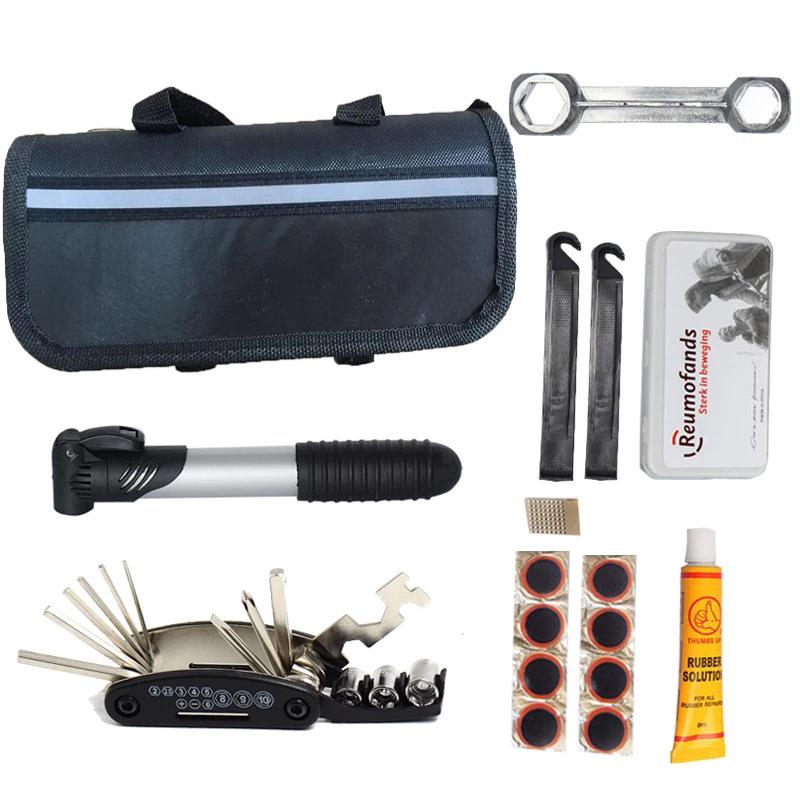 Bicycle Repair Kit: Tire Patch, Pump, Wrench Set for Mountain Bike & Car
