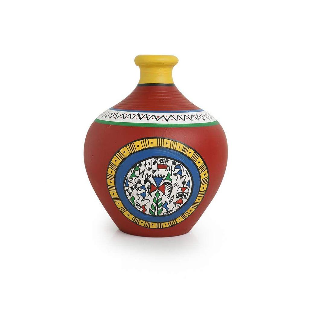 Earthenware Terracotta Decorative Flower Vase Pot (Red)