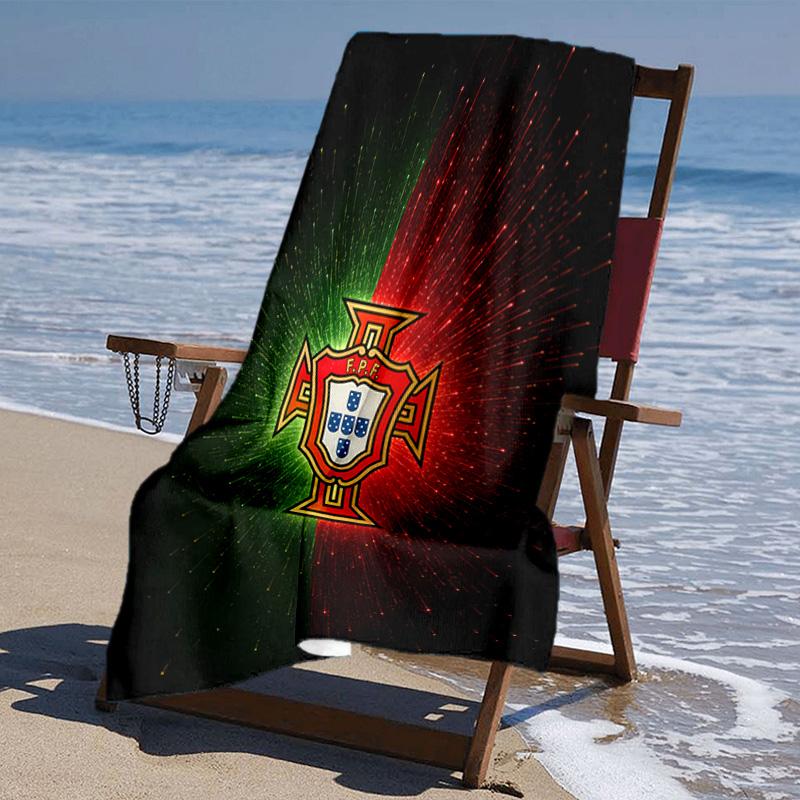 proof beach towel with Portugal Football team pattern - soft,absorbent,quick-drying,machine washable - perfect for swimming,camping,bathing