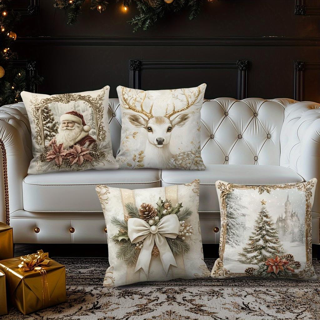 Christmas Decoration Pillow Cover Santa Claus Reindeer Christmas Tree Pattern Living Room Sofa Cushion Cover Home Decoration