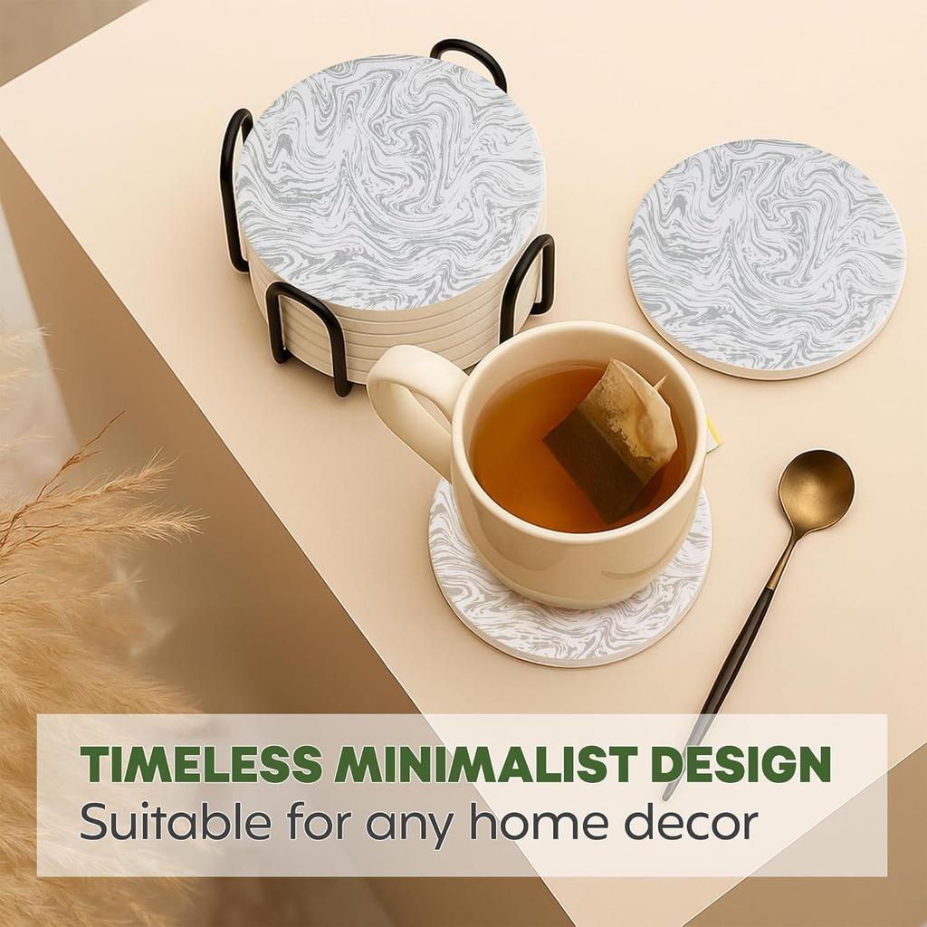 Ceramic Coasters with Matt Finish On Top & Cork Base | Coasters for Cups Set of 6 |