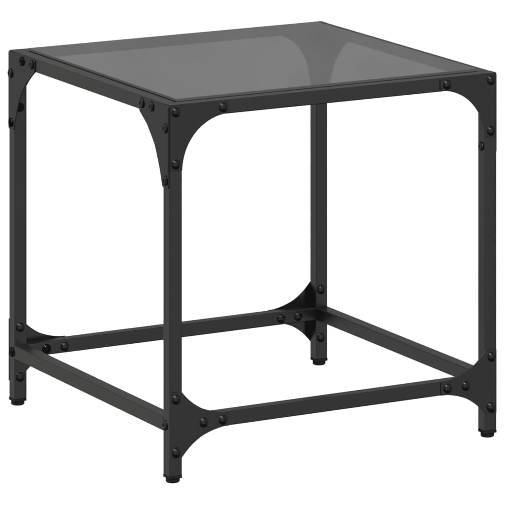  Coffee Table with Black Glass Top, 40x40x40 Cm, Steel