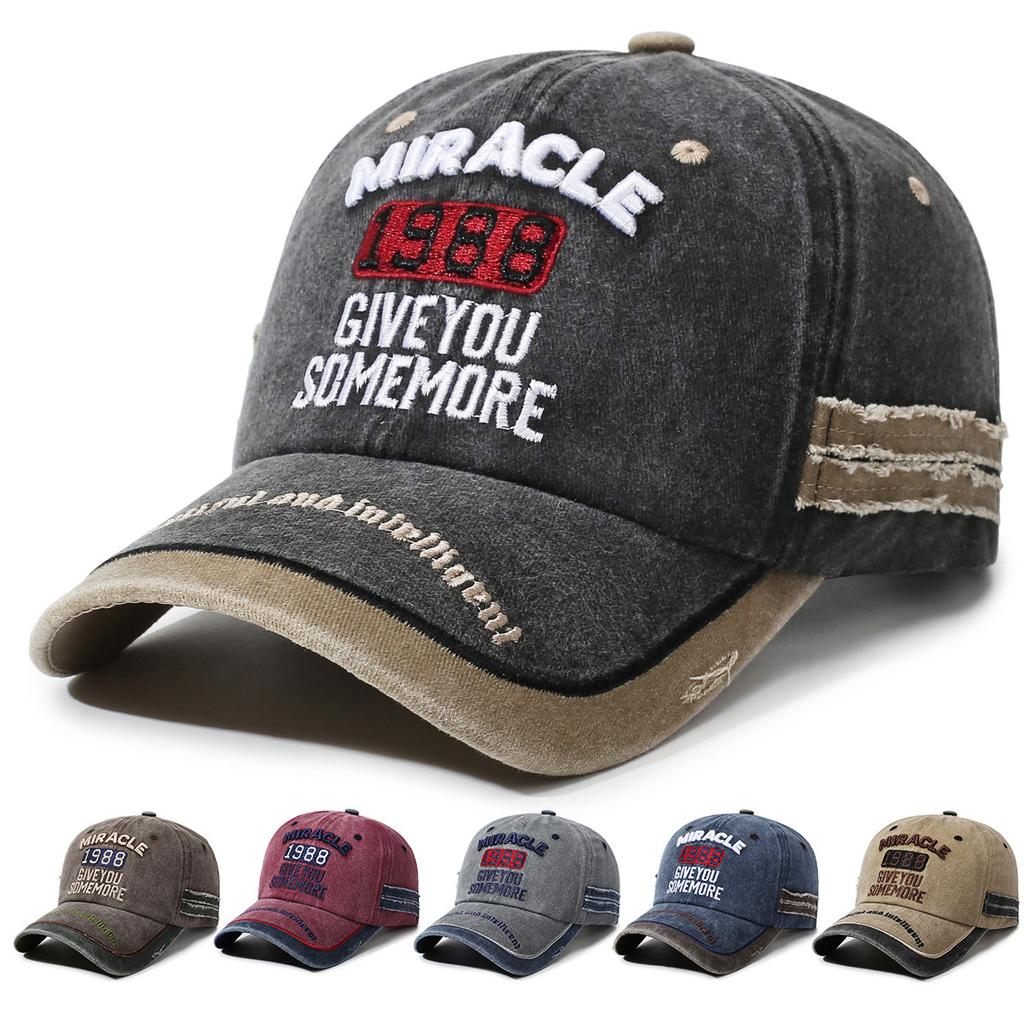 Retro Old Embroidered Baseball Cap Men's and Women's Outdoor Sun Hat Washed Denim Cap American Hat
